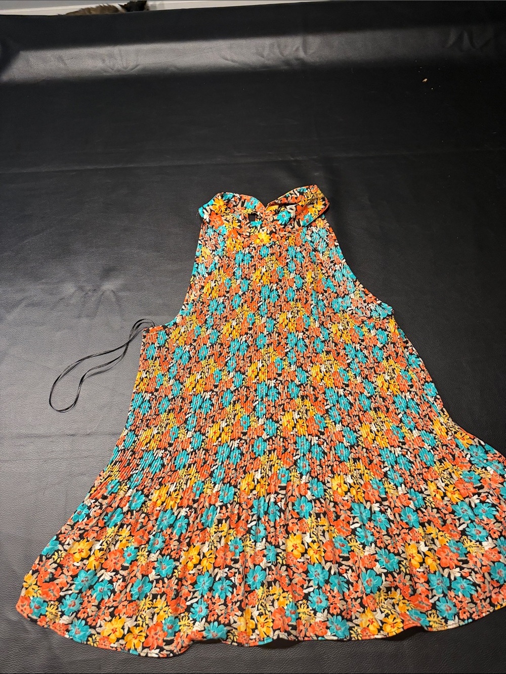Pleione Floral Halter Dress in Orange & Teal